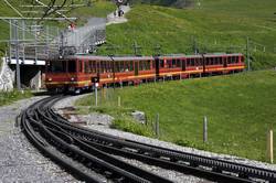 Jungfrau Railway climbs to the station at Eigergletscher
